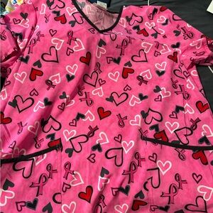 Scrubstar Pink Heart and Ribbon Print Top